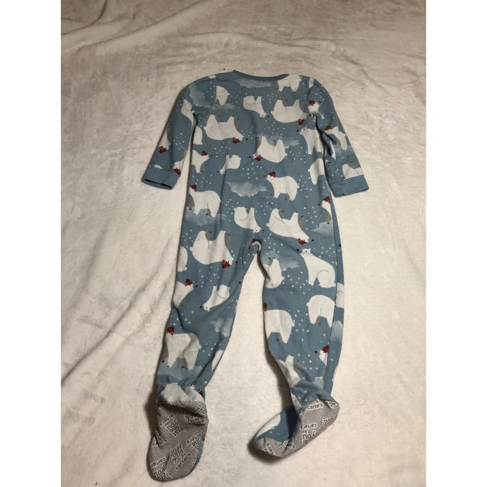 5/$25 Carter's Footed Pajamas Kids 3T Blue Polar Bear Fleece Sleeper